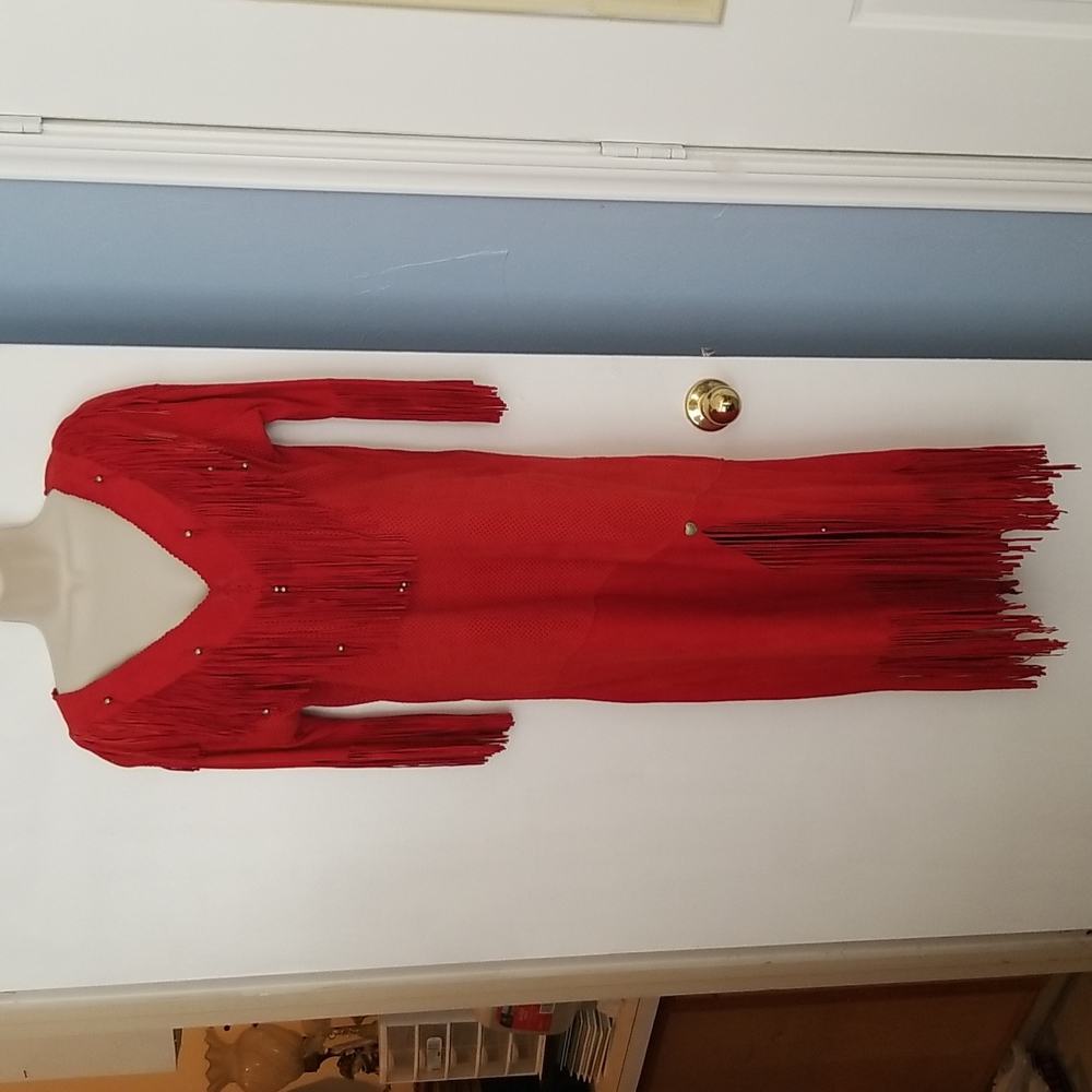 Vintage Ren Ellis Lamb Suede Fringe Dress Red Small Ultra Soft